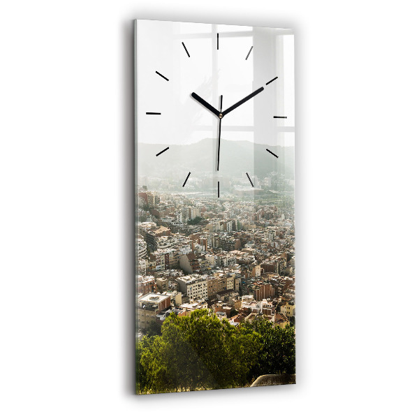 Modern vertical wall clock Barcelona view Montjuic
