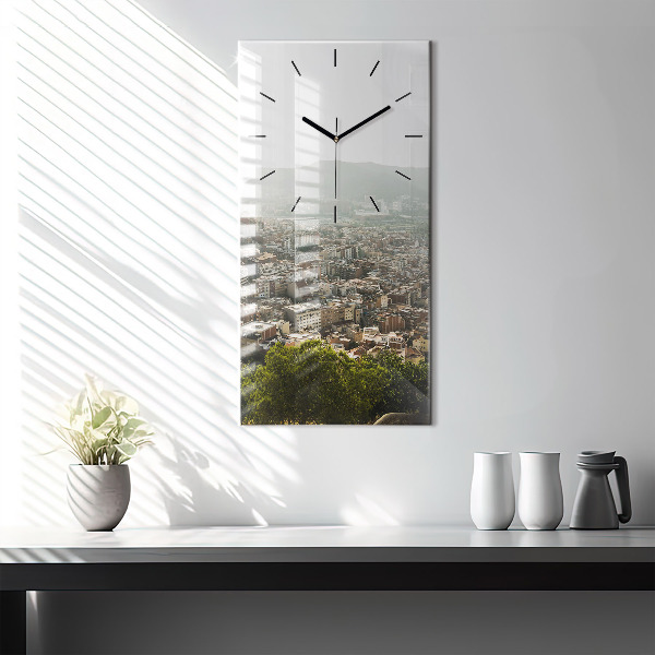 Modern vertical wall clock Barcelona view Montjuic