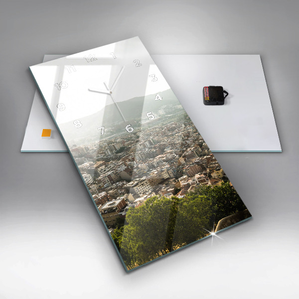Modern vertical wall clock Barcelona view Montjuic