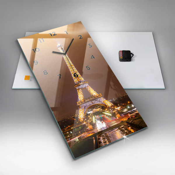 Modern vertical wall clock Illuminated Eiffel Tower