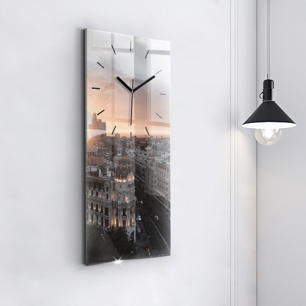 Modern vertical wall clock Cities at sunset
