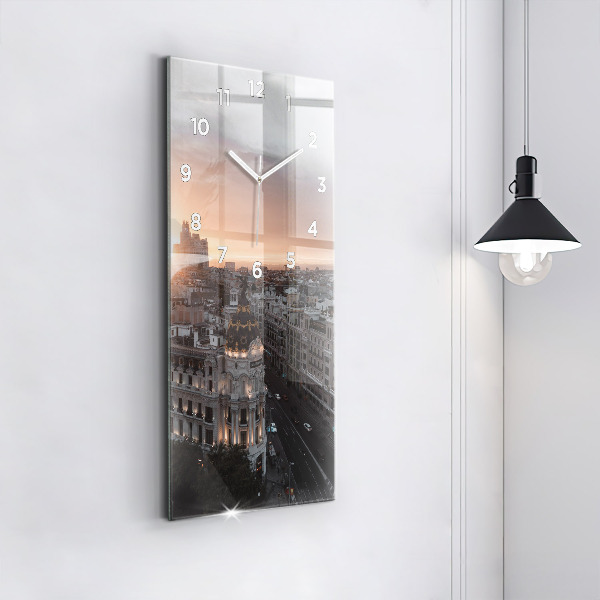Modern vertical wall clock Cities at sunset