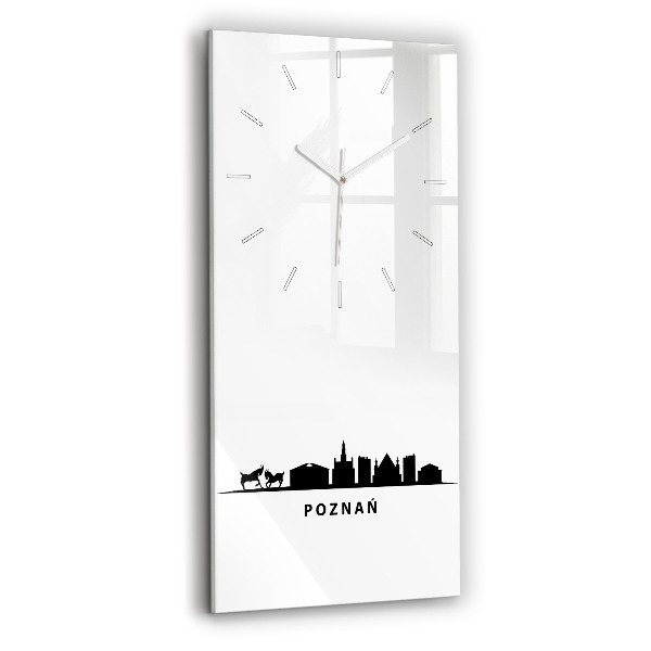 Modern vertical wall clock Poznan panorama graphics