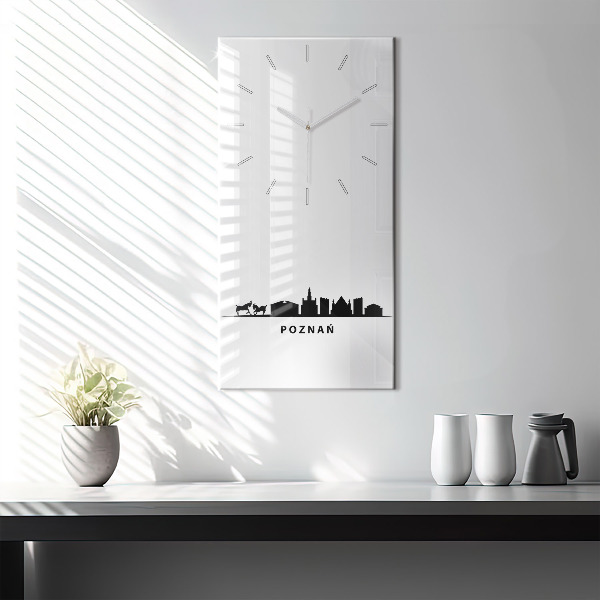 Modern vertical wall clock Poznan panorama graphics