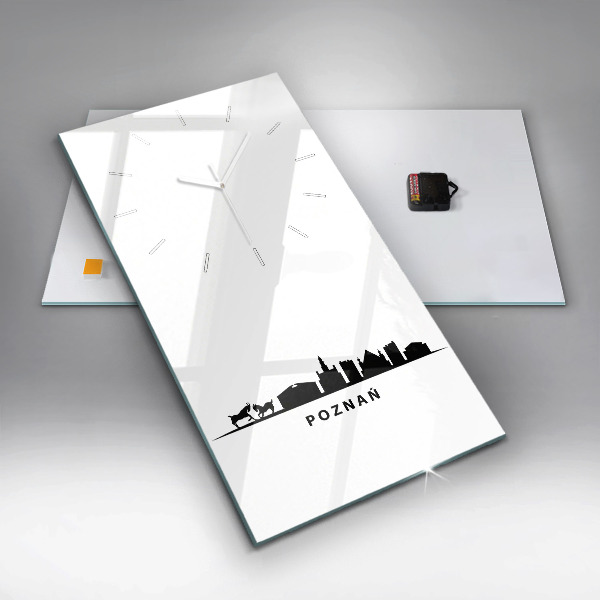 Modern vertical wall clock Poznan panorama graphics