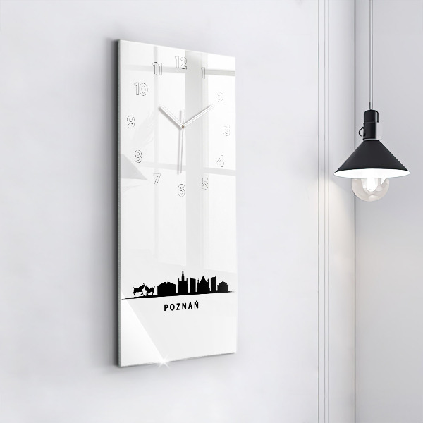 Modern vertical wall clock Poznan panorama graphics