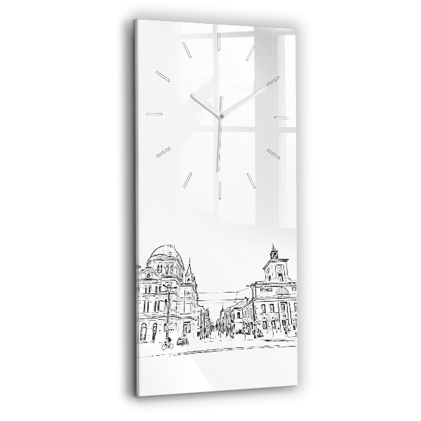 Modern vertical wall clock Illustration of the city of Poznań