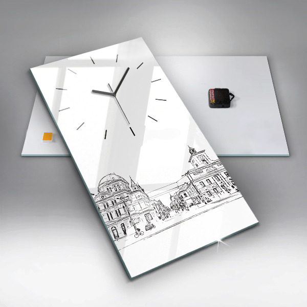Modern vertical wall clock Illustration of the city of Poznań