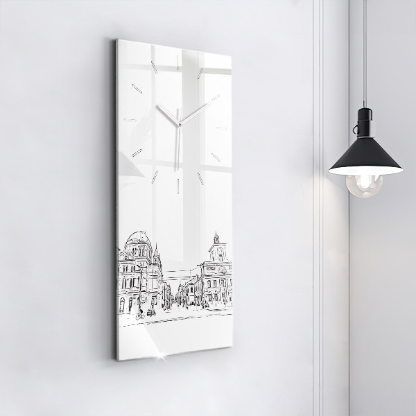 Modern vertical wall clock Illustration of the city of Poznań