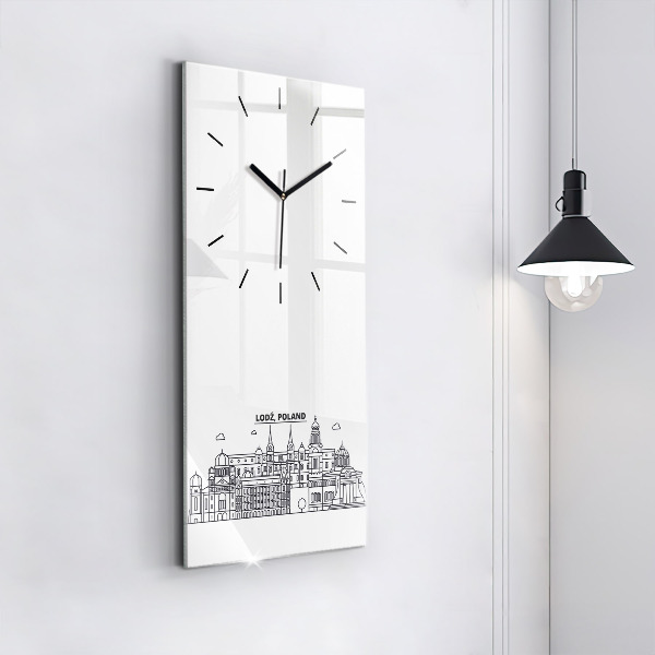 Modern vertical wall clock Lodz architecture panorama