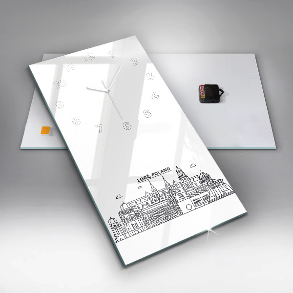 Modern vertical wall clock Lodz architecture panorama