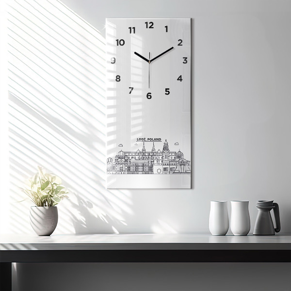 Modern vertical wall clock Lodz architecture panorama