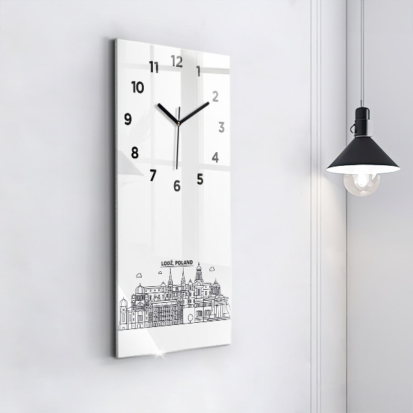 Modern vertical wall clock Lodz architecture panorama