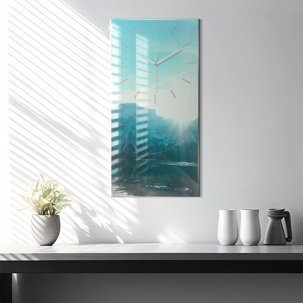 Modern vertical wall clock Mountain and river in Poland