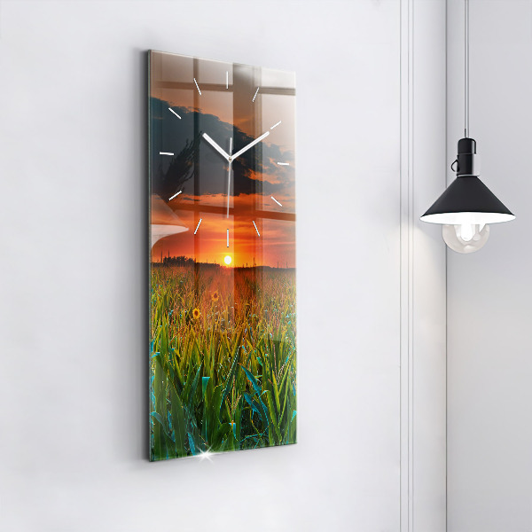 Modern vertical wall clock Sunflowers in the meadow