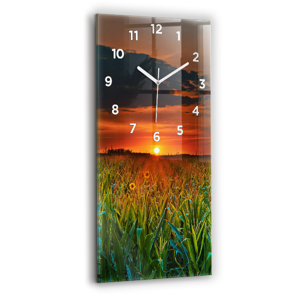 Modern vertical wall clock Sunflowers in the meadow