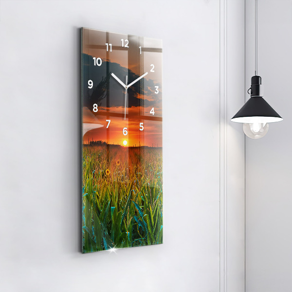 Modern vertical wall clock Sunflowers in the meadow