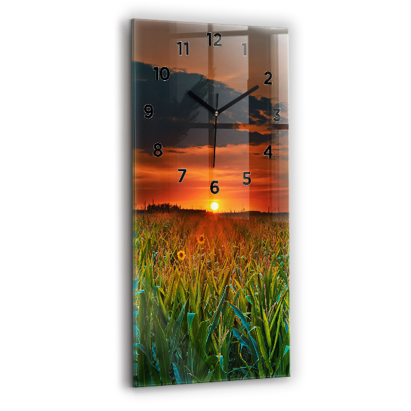 Modern vertical wall clock Sunflowers in the meadow