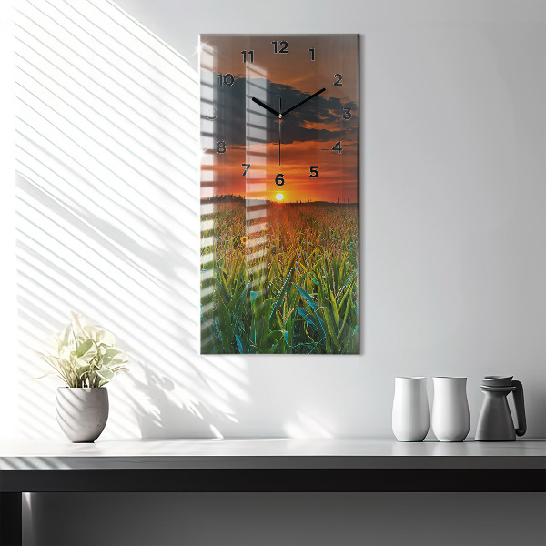 Modern vertical wall clock Sunflowers in the meadow