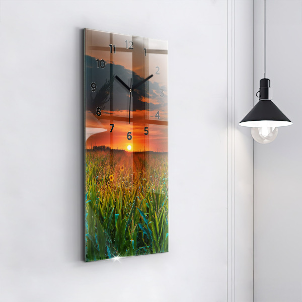 Modern vertical wall clock Sunflowers in the meadow