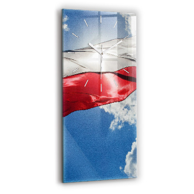 Modern vertical wall clock The Polish flag against the sky