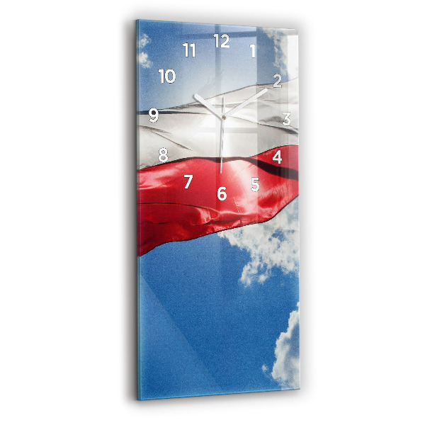 Modern vertical wall clock The Polish flag against the sky