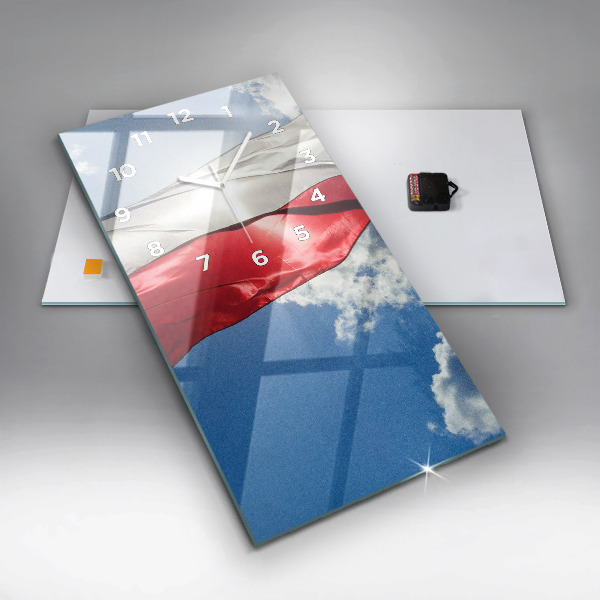 Modern vertical wall clock The Polish flag against the sky
