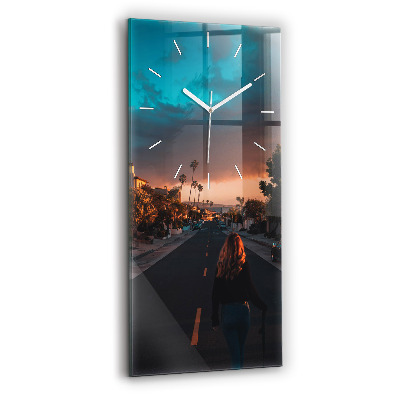 Modern vertical wall clock Woman on the road