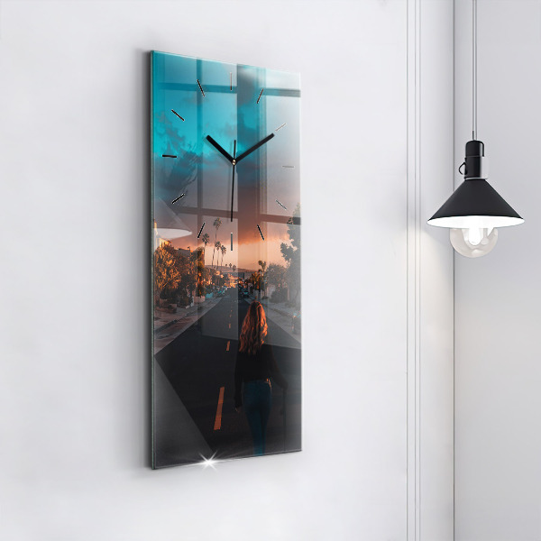 Modern vertical wall clock Woman on the road