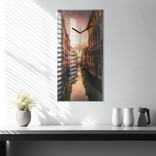 Modern vertical wall clock View of the canal in the city