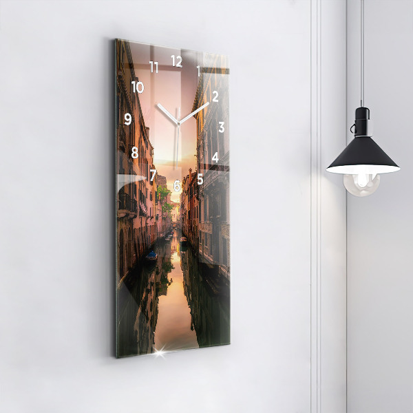 Modern vertical wall clock View of the canal in the city