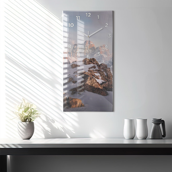 Modern vertical wall clock A mountain covered in snow