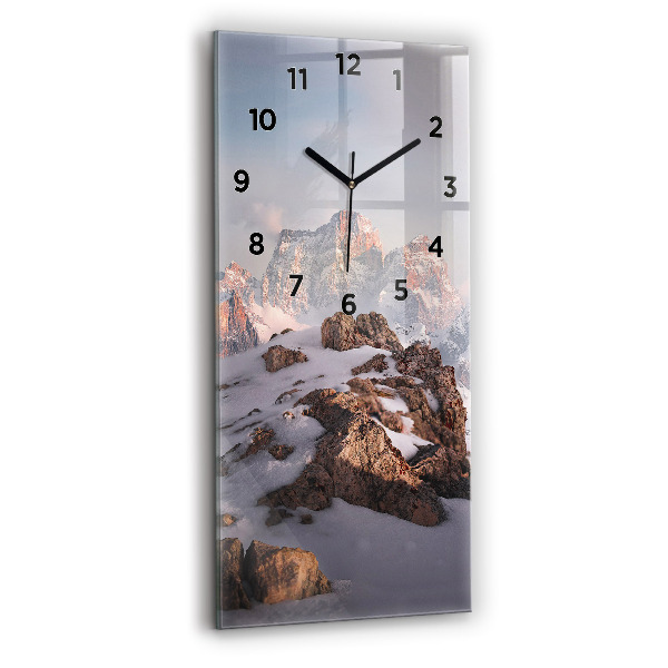 Modern vertical wall clock A mountain covered in snow