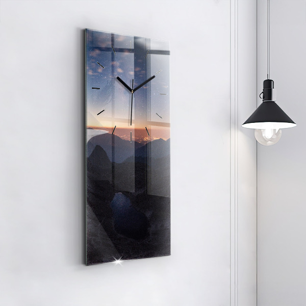 Modern vertical wall clock Mountains at sunset