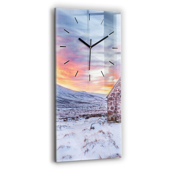 Modern vertical wall clock Cottage in the mountains