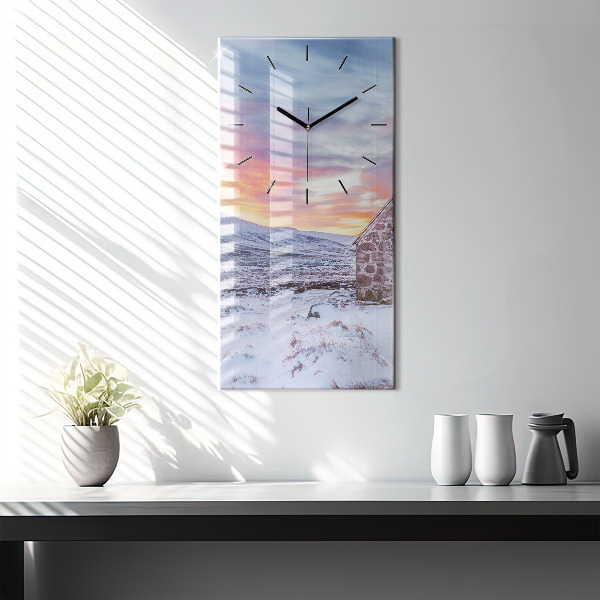 Modern vertical wall clock Cottage in the mountains