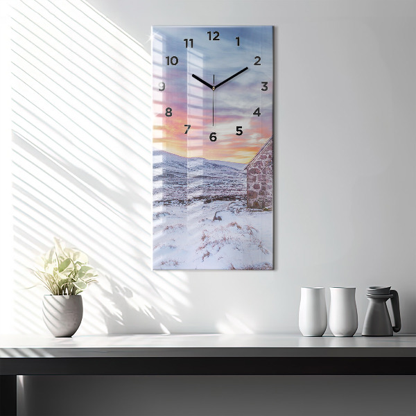 Modern vertical wall clock Cottage in the mountains