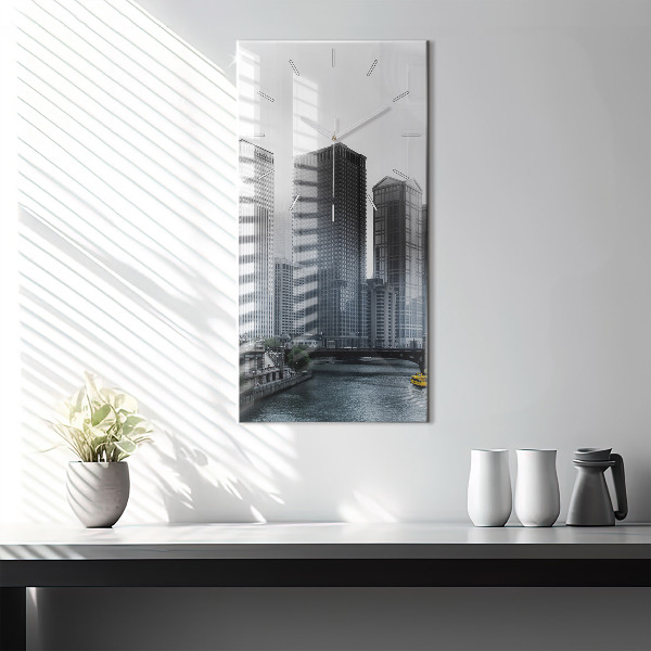 Modern vertical wall clock City panorama