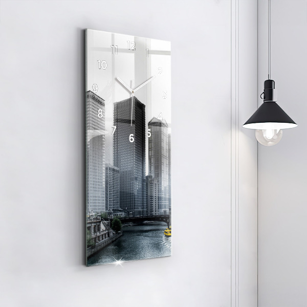 Modern vertical wall clock City panorama
