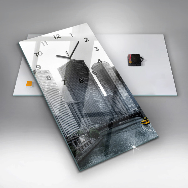 Modern vertical wall clock City panorama