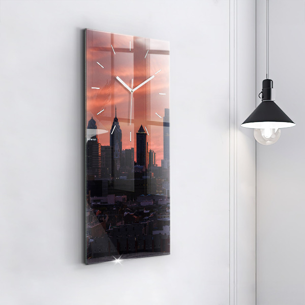 Modern vertical wall clock Philadelphia City Skyline