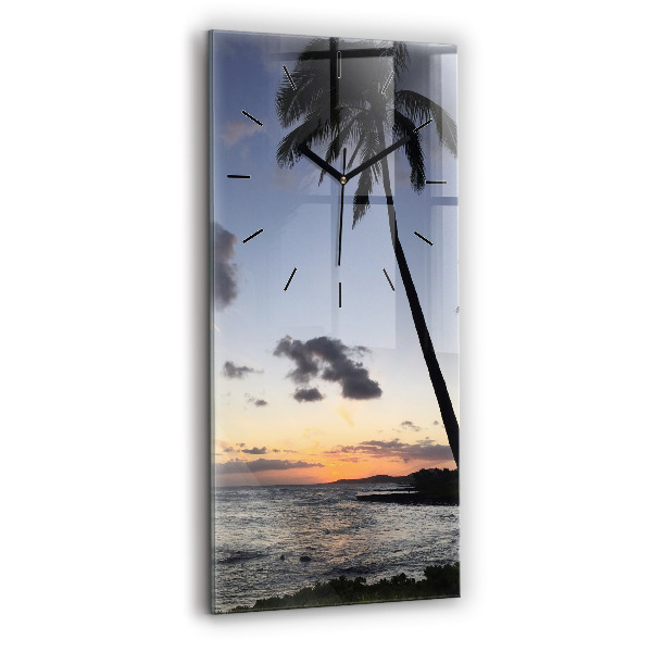 Modern vertical wall clock Palm tree and sunrise