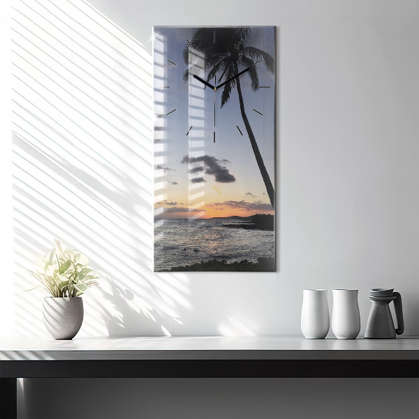 Modern vertical wall clock Palm tree and sunrise