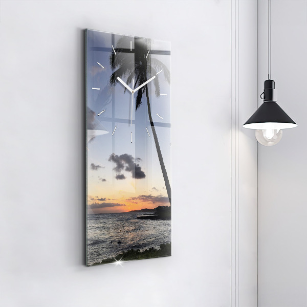 Modern vertical wall clock Palm tree and sunrise