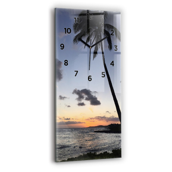 Modern vertical wall clock Palm tree and sunrise