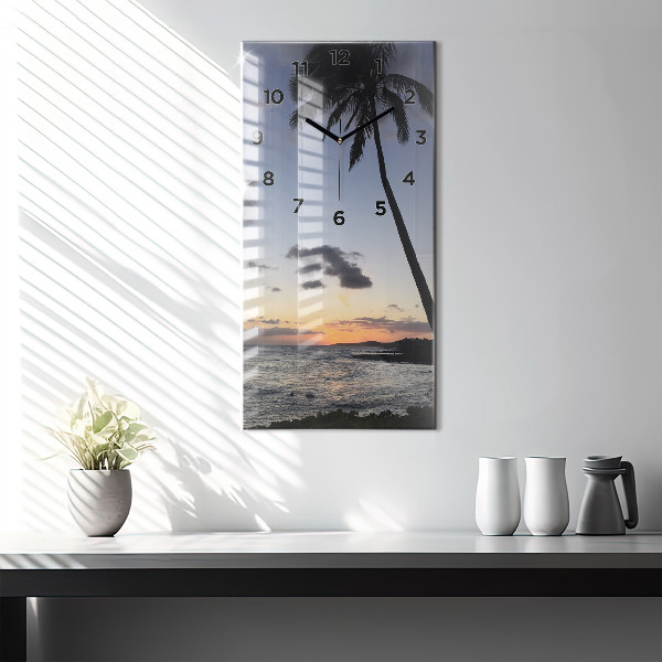 Modern vertical wall clock Palm tree and sunrise