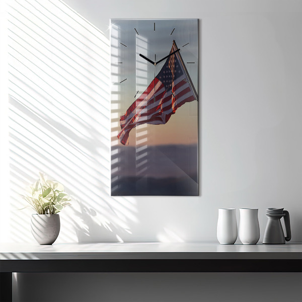 Modern vertical wall clock USA flag flying