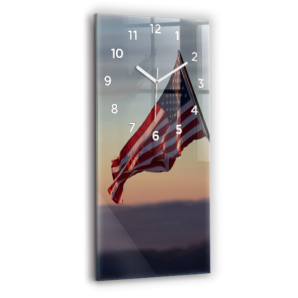 Modern vertical wall clock USA flag flying