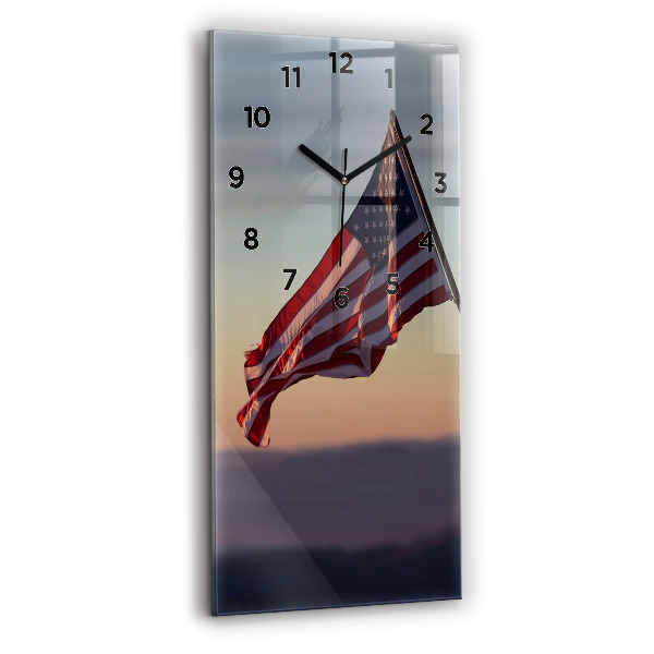 Modern vertical wall clock USA flag flying