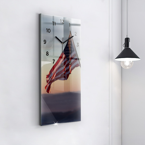 Modern vertical wall clock USA flag flying